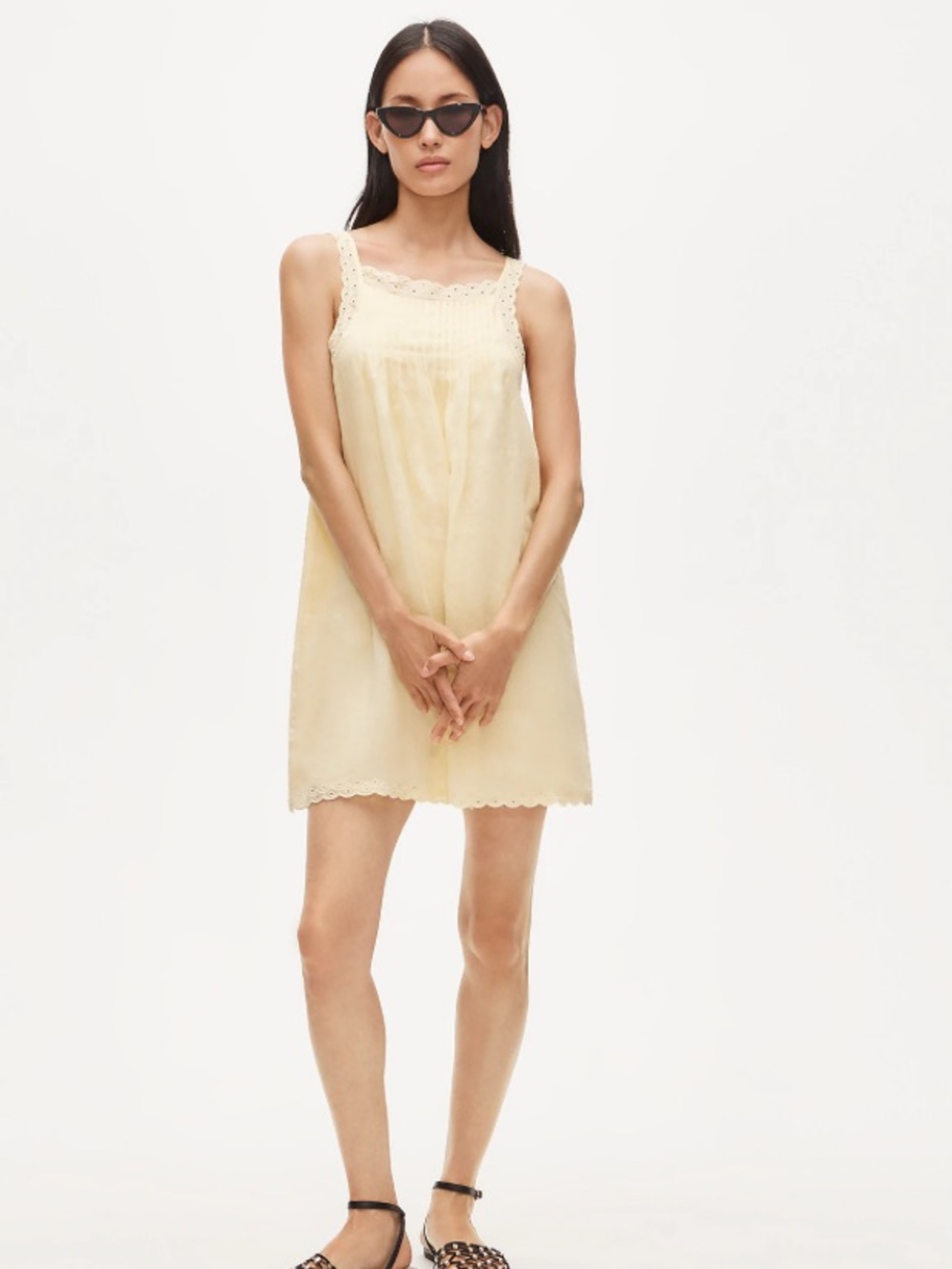 J crew lemongrass Scallop-trim mini dress in ramie